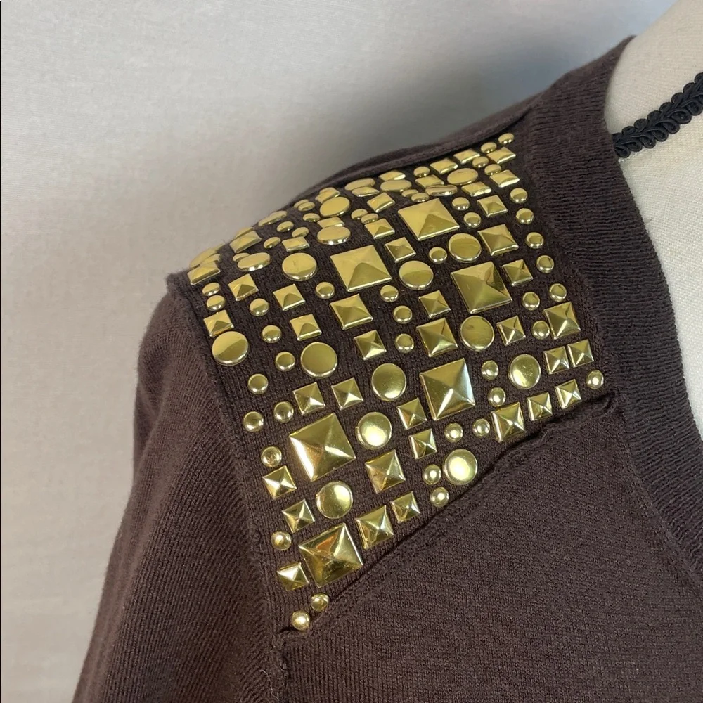 Michael Kors Chocolate Long Sleeve Top with Gold Details